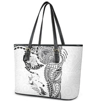 Hawaiian Manta Ray Tribal Leather Tote Bag Polynesian Art Motifs White Color LT03 - Polynesian Pride