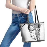 Hawaiian Manta Ray Tribal Leather Tote Bag Polynesian Art Motifs White Color LT03 - Polynesian Pride