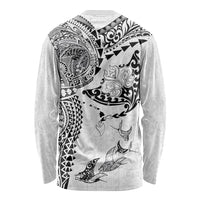Hawaiian Manta Ray Tribal Long Sleeve Shirt Polynesian Art Motifs White Color LT03 - Polynesian Pride