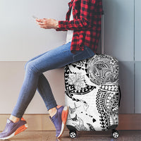 Hawaiian Manta Ray Tribal Luggage Cover Polynesian Art Motifs White Color