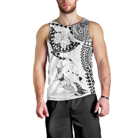 Hawaiian Manta Ray Tribal Men Tank Top Polynesian Art Motifs White Color LT03 - Polynesian Pride