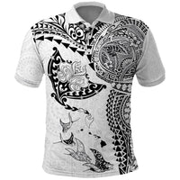 Hawaiian Manta Ray Tribal Polo Shirt Polynesian Art Motifs White Color