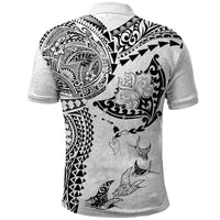 Hawaiian Manta Ray Tribal Polo Shirt Polynesian Art Motifs White Color