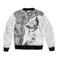 Hawaiian Manta Ray Tribal Sleeve Zip Bomber Jacket Polynesian Art Motifs White Color LT03 - Polynesian Pride