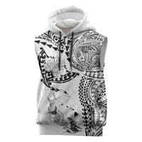 Hawaiian Manta Ray Tribal Sleeveless Hoodie Polynesian Art Motifs White Color