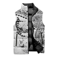 Hawaiian Manta Ray Tribal Sleeveless Puffer Jacket Polynesian Art Motifs White Color LT03 - Polynesian Pride