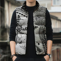 Hawaiian Manta Ray Tribal Sleeveless Puffer Jacket Polynesian Art Motifs White Color LT03 - Polynesian Pride