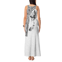 Hawaiian Manta Ray Tribal Tank Maxi Dress Polynesian Art Motifs White Color LT03 - Polynesian Pride