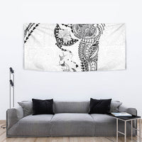Hawaiian Manta Ray Tribal Tapestry Polynesian Art Motifs White Color