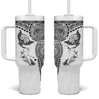 Hawaiian Manta Ray Tribal Tumbler With Handle Polynesian Art Motifs White Color LT03 One Size: 40 oz White - Polynesian Pride