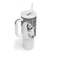 Hawaiian Manta Ray Tribal Tumbler With Handle Polynesian Art Motifs White Color LT03 - Polynesian Pride