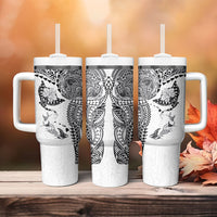 Hawaiian Manta Ray Tribal Tumbler With Handle Polynesian Art Motifs White Color LT03 - Polynesian Pride