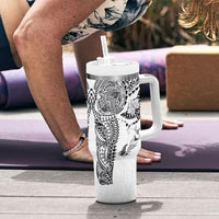 Hawaiian Manta Ray Tribal Tumbler With Handle Polynesian Art Motifs White Color LT03 - Polynesian Pride