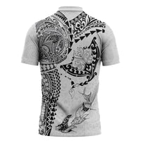 Hawaiian Manta Ray Tribal Zipper Polo Shirt Polynesian Art Motifs White Color LT03 - Polynesian Pride