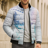 Hawaiian Manta Ray Tribal Bomber Puffer Jacket Polynesian Art Motifs Sweet Pastel LT03 - Polynesian Pride