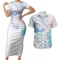 Hawaiian Manta Ray Tribal Couples Matching Short Sleeve Bodycon Dress and Hawaiian Shirt Polynesian Art Motifs Sweet Pastel LT03 Multicolor - Polynesian Pride
