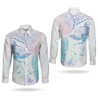 Hawaiian Manta Ray Tribal Couples Matching Short Sleeve Bodycon Dress and Long Sleeve Button Shirt Polynesian Art Motifs Sweet Pastel LT03 - Polynesian Pride