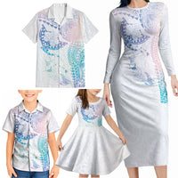 Hawaiian Manta Ray Tribal Family Matching Long Sleeve Bodycon Dress and Hawaiian Shirt Polynesian Art Motifs Sweet Pastel LT03 - Polynesian Pride