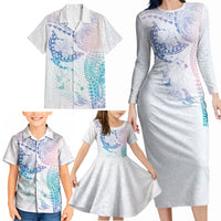 Hawaiian Manta Ray Tribal Family Matching Long Sleeve Bodycon Dress and Hawaiian Shirt Polynesian Art Motifs Sweet Pastel LT03 - Polynesian Pride