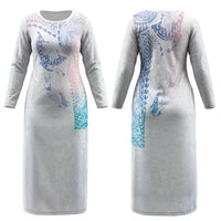 Hawaiian Manta Ray Tribal Family Matching Long Sleeve Bodycon Dress and Hawaiian Shirt Polynesian Art Motifs Sweet Pastel LT03 Mom's Dress Multicolor - Polynesian Pride