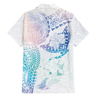 Hawaiian Manta Ray Tribal Family Matching Long Sleeve Bodycon Dress and Hawaiian Shirt Polynesian Art Motifs Sweet Pastel LT03 Dad's Shirt - Long Sleeve Multicolor - Polynesian Pride