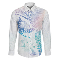 Hawaiian Manta Ray Tribal Family Matching Long Sleeve Bodycon Dress and Hawaiian Shirt Polynesian Art Motifs Sweet Pastel LT03 Daughter's Dress Multicolor - Polynesian Pride