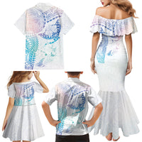 Hawaiian Manta Ray Tribal Family Matching Mermaid Dress and Hawaiian Shirt Polynesian Art Motifs Sweet Pastel LT03 Mom's Dress Multicolor - Polynesian Pride