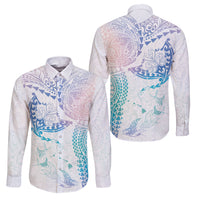 Hawaiian Manta Ray Tribal Family Matching Mermaid Dress and Hawaiian Shirt Polynesian Art Motifs Sweet Pastel LT03 Dad's Shirt - Long Sleeve Multicolor - Polynesian Pride