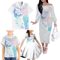 Hawaiian Manta Ray Tribal Family Matching Off The Shoulder Long Sleeve Dress and Hawaiian Shirt Polynesian Art Motifs Sweet Pastel LT03 - Polynesian Pride