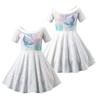 Hawaiian Manta Ray Tribal Family Matching Off The Shoulder Long Sleeve Dress and Hawaiian Shirt Polynesian Art Motifs Sweet Pastel LT03 Daughter's Dress Multicolor - Polynesian Pride