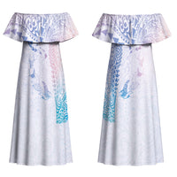 Hawaiian Manta Ray Tribal Family Matching Off Shoulder Maxi Dress and Hawaiian Shirt Polynesian Art Motifs Sweet Pastel LT03 Mom's Dress Multicolor - Polynesian Pride