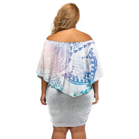 Hawaiian Manta Ray Tribal Family Matching Off Shoulder Short Dress and Hawaiian Shirt Polynesian Art Motifs Sweet Pastel