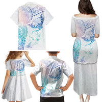 Hawaiian Manta Ray Tribal Family Matching Puletasi and Hawaiian Shirt Polynesian Art Motifs Sweet Pastel LT03 Mom's Dress Multicolor - Polynesian Pride