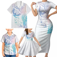 Hawaiian Manta Ray Tribal Family Matching Short Sleeve Bodycon Dress and Hawaiian Shirt Polynesian Art Motifs Sweet Pastel LT03 - Polynesian Pride