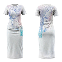 Hawaiian Manta Ray Tribal Family Matching Short Sleeve Bodycon Dress and Hawaiian Shirt Polynesian Art Motifs Sweet Pastel LT03 Mom's Dress Multicolor - Polynesian Pride
