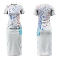 Hawaiian Manta Ray Tribal Family Matching Short Sleeve Bodycon Dress and Hawaiian Shirt Polynesian Art Motifs Sweet Pastel LT03 Mom's Dress Multicolor - Polynesian Pride
