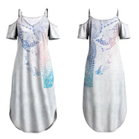 Hawaiian Manta Ray Tribal Family Matching Summer Maxi Dress and Hawaiian Shirt Polynesian Art Motifs Sweet Pastel LT03 Mom's Dress Multicolor - Polynesian Pride