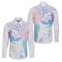 Hawaiian Manta Ray Tribal Family Matching Tank Maxi Dress and Hawaiian Shirt Polynesian Art Motifs Sweet Pastel LT03 Dad's Shirt - Long Sleeve Multicolor - Polynesian Pride