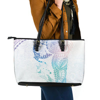 Hawaiian Manta Ray Tribal Leather Tote Bag Polynesian Art Motifs Sweet Pastel