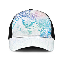 Hawaiian Manta Ray Tribal Mesh Trucker Cap Polynesian Art Motifs Sweet Pastel