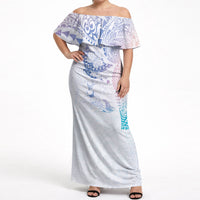 Hawaiian Manta Ray Tribal Off Shoulder Maxi Dress Polynesian Art Motifs Sweet Pastel LT03 Women Multicolor - Polynesian Pride