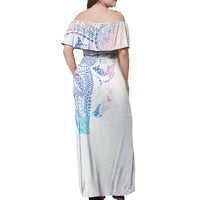 Hawaiian Manta Ray Tribal Off Shoulder Maxi Dress Polynesian Art Motifs Sweet Pastel LT03 - Polynesian Pride