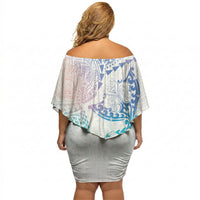 Hawaiian Manta Ray Tribal Off Shoulder Short Dress Polynesian Art Motifs Sweet Pastel LT03 - Polynesian Pride