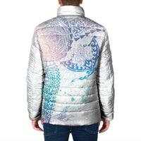 Hawaiian Manta Ray Tribal Padded Jacket Polynesian Art Motifs Sweet Pastel