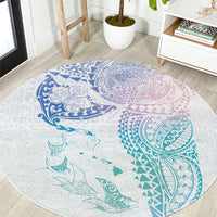 Hawaiian Manta Ray Tribal Round Carpet Polynesian Art Motifs Sweet Pastel LT03 Multicolor - Polynesian Pride