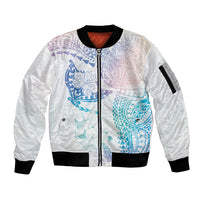 Hawaiian Manta Ray Tribal Sleeve Zip Bomber Jacket Polynesian Art Motifs Sweet Pastel LT03 Unisex Multicolor - Polynesian Pride