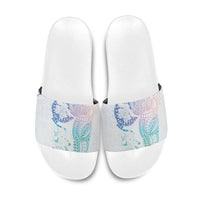 Hawaiian Manta Ray Tribal Slide Sandals Polynesian Art Motifs Sweet Pastel LT03 Multicolor - Polynesian Pride