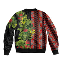 Maori Tukutuku Bomber Jacket with Ferns Pohutukawa and Kowhai Tribal Moko Patterns