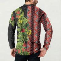 Maori Tukutuku Button Sweatshirt with Ferns Pohutukawa and Kowhai Tribal Moko Patterns