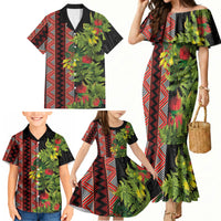 Maori Tukutuku Family Matching Mermaid Dress and Hawaiian Shirt with Ferns Pohutukawa and Kowhai Tribal Moko Patterns LT03 - Polynesian Pride